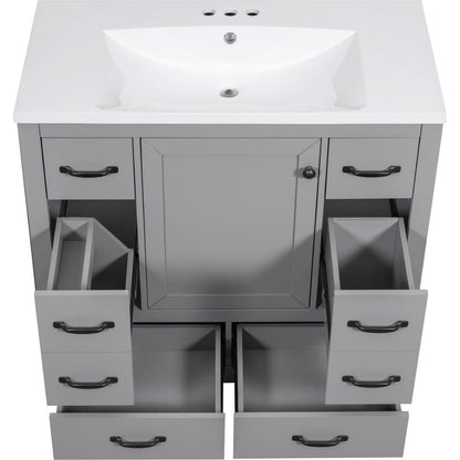 36" Bathroom Vanity with Sink Combo, Six Drawers, Multi-Functional Drawer Divider, Adjustable Shelf, Grey