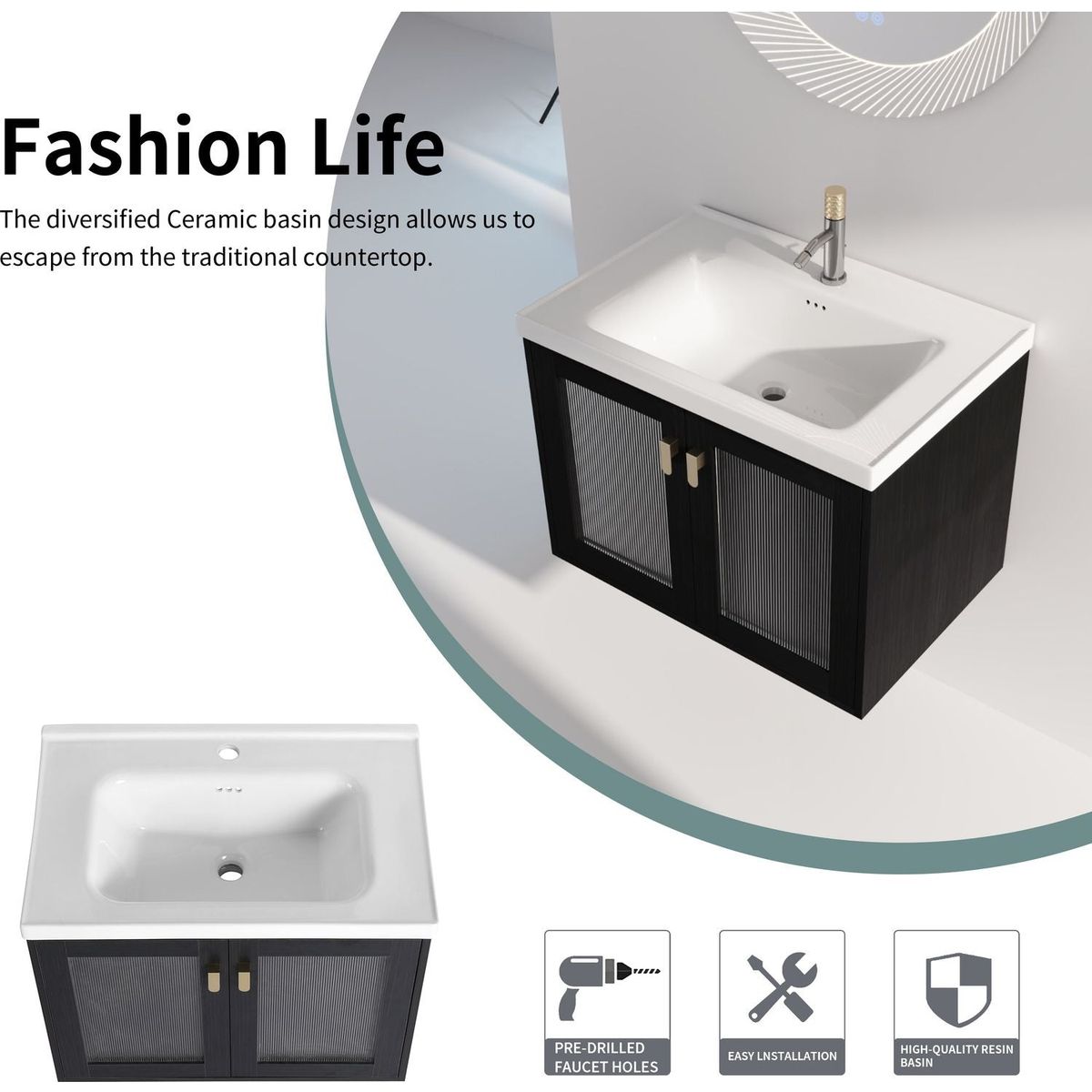 28 Inch Wall-Mounted Bathroom Vanity With Sink, For Small Bathroom (KD-Packing)