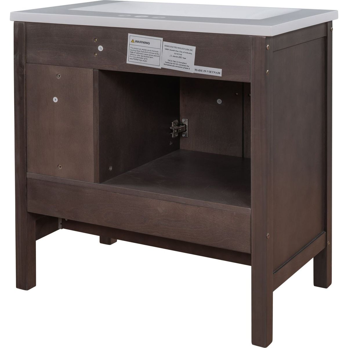 30" Bathroom Vanity with Sink, Bathroom Storage Cabinet with Doors and Drawers, Solid Wood Frame, Ceramic Sink, Brown