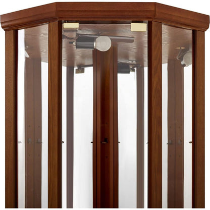 6 Shelf Lighted Corner Curio Cabinet with Adjustable Tempered Glass Shelves and Mirror Back, Walnut
