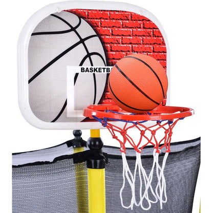 5.5FT Trampoline for Kids - 65" Outdoor & Indoor Mini Toddler Trampoline with Enclosure, Basketball Hoop and Ball Included