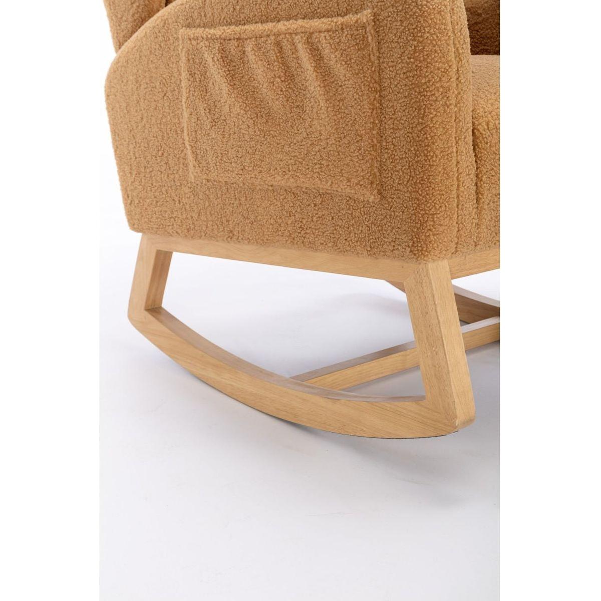 Teddy Fabric Rocking Chair With Packet Wood Legs,Khaki