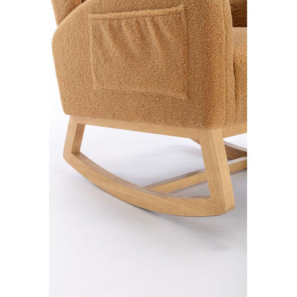 Teddy Fabric Rocking Chair With Packet Wood Legs,Khaki