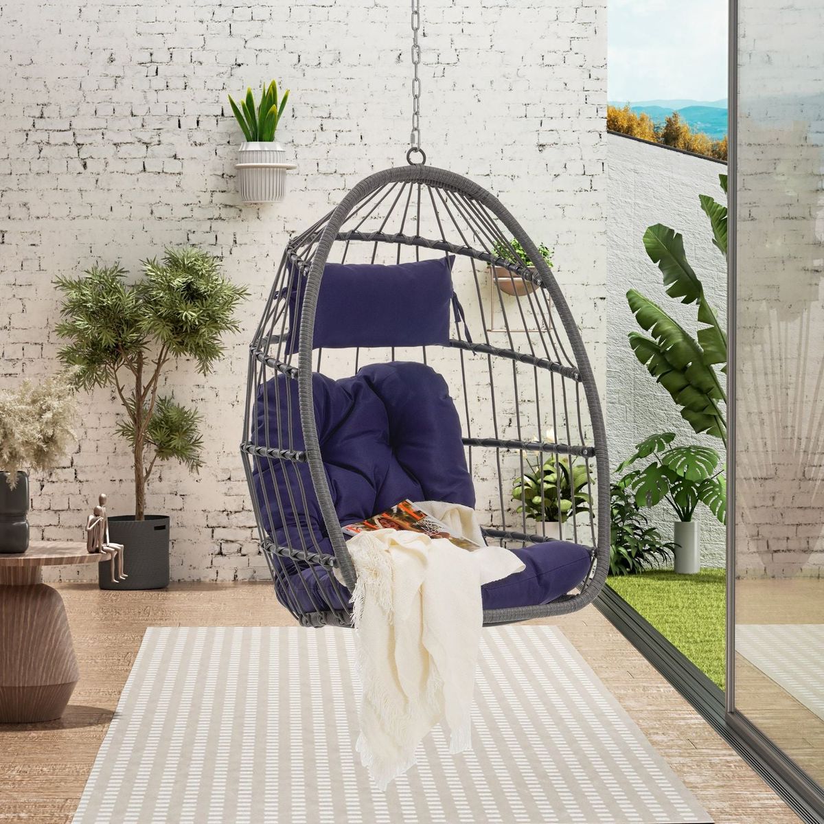 Outdoor Garden Rattan Egg Swing Chair Hanging Chair PE Hang Chair