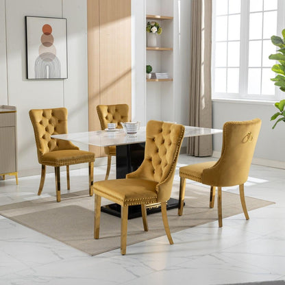 Nikki Collection Modern, High-end Tufted Solid Wood Contemporary Velvet Upholstered Dining Chair with Golden Stainless Steel Plating Legs,Nailhead Trim,Set of 2,Gold