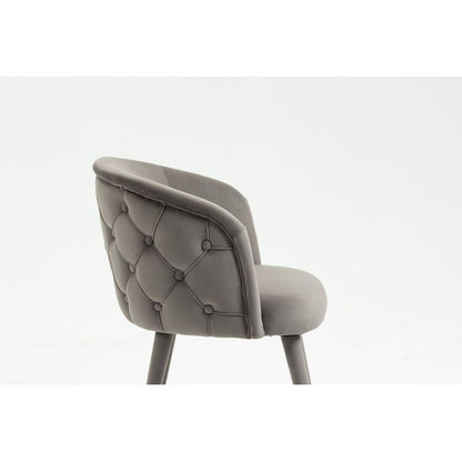 Set of 2 Gray Velvet Upholstered Dining chair with Designed Back and Upholstered Legs