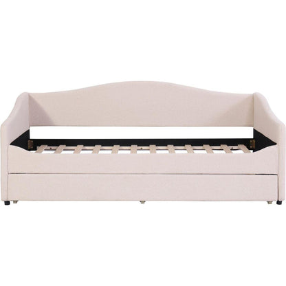Teddy Fleece Twin Size Upholstered Daybed with Light and Trundle, Beige