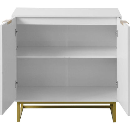 White and Gold Storage Cabinet with 2 Doors, Modern Buffet Sideboard Cabinet, Kitchen Buffet Cabinet with Storage Sideboard Buffet for Living Room
