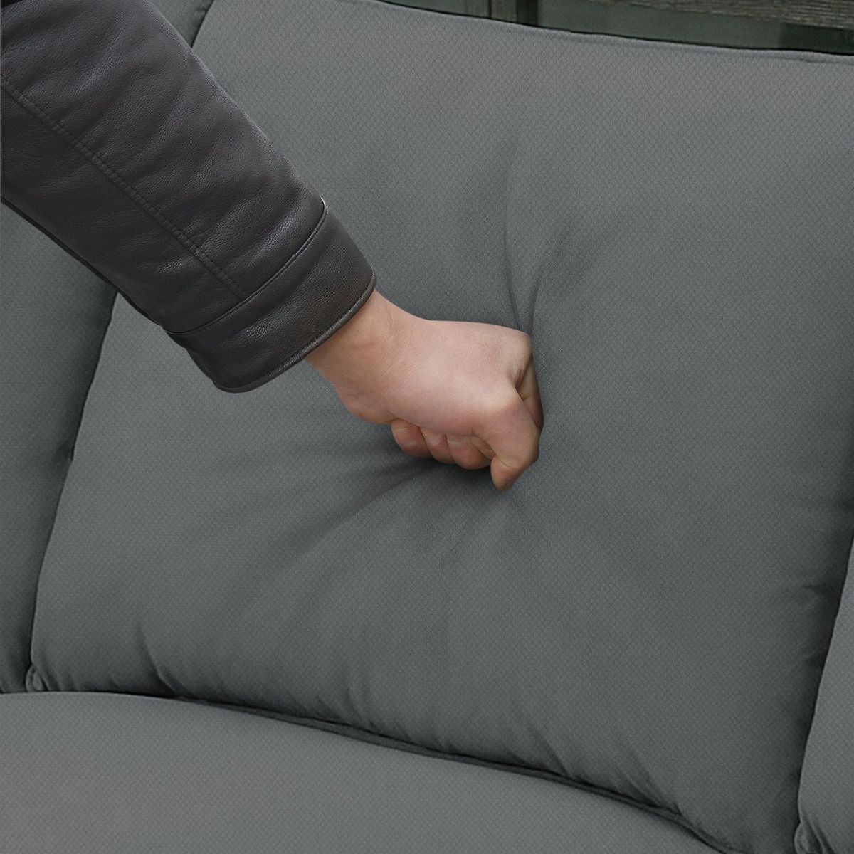 112x87" Sectional Sofa Couches Living Room Sets, 7 Seats Modular Sectional Sofa with Ottoman, L Shape Fabric Sofa Corner Couch Set with 3 Pillows, Grey(New of GS008210AAG)