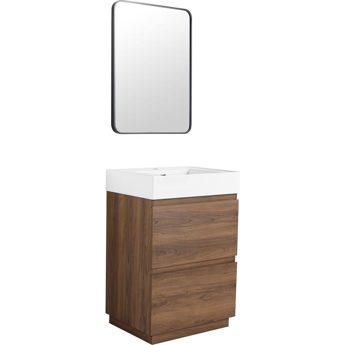 24" Bathroom Vanities with Single Sink Combo, Modern Undermount Bathroom Sink Cabinet with Double drawer, Freestanding Bathroom Sink Cabinet,Engineering wood,Brown