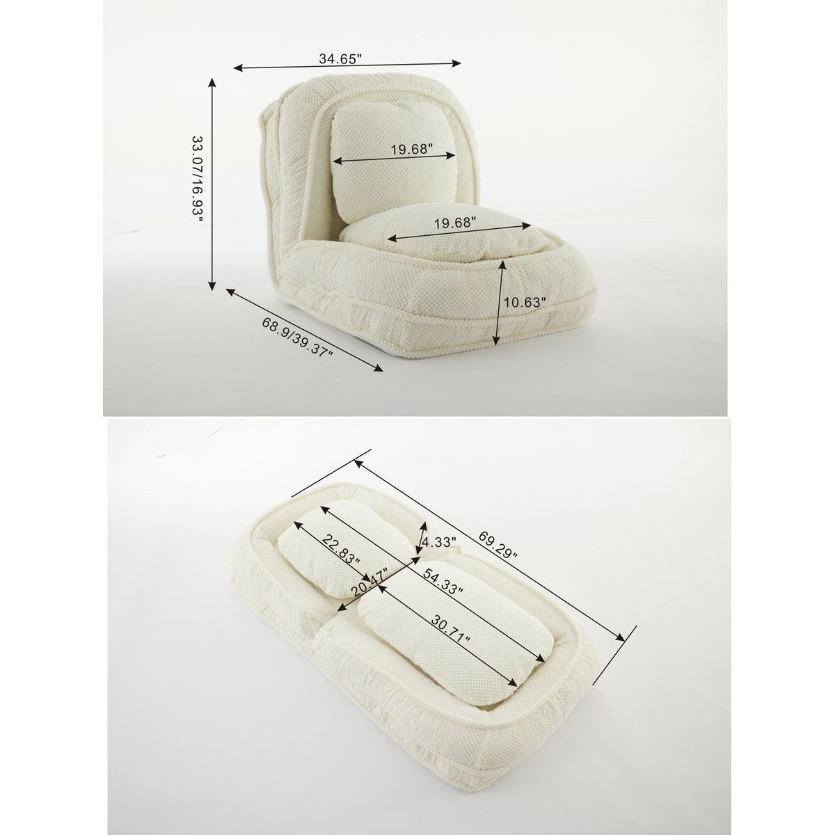 Human Dog Bed, Lazy Sofa Couch, 5 Adjustable Position,sit,sleep,fold,suit to put in bedroom, living room, Space Saving Design,White