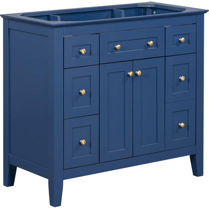 36" Bathroon Vanity without Sink, Modern Freestanding Single Bathroom Cabinet with 6 Drawers & 2 Cabinets, Storage Cabinet for Bathroom, Solid Wood Frame Vanity Set, Blue (NOT INCLUDE SINK)