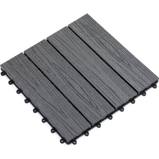 Interlocking Deck Tiles, Pack of 11 Outdoor Flooring Patio Tiles, 12" x 12", All Weather for Porch, Balcony, Backyard for a New Classic Look, Grey