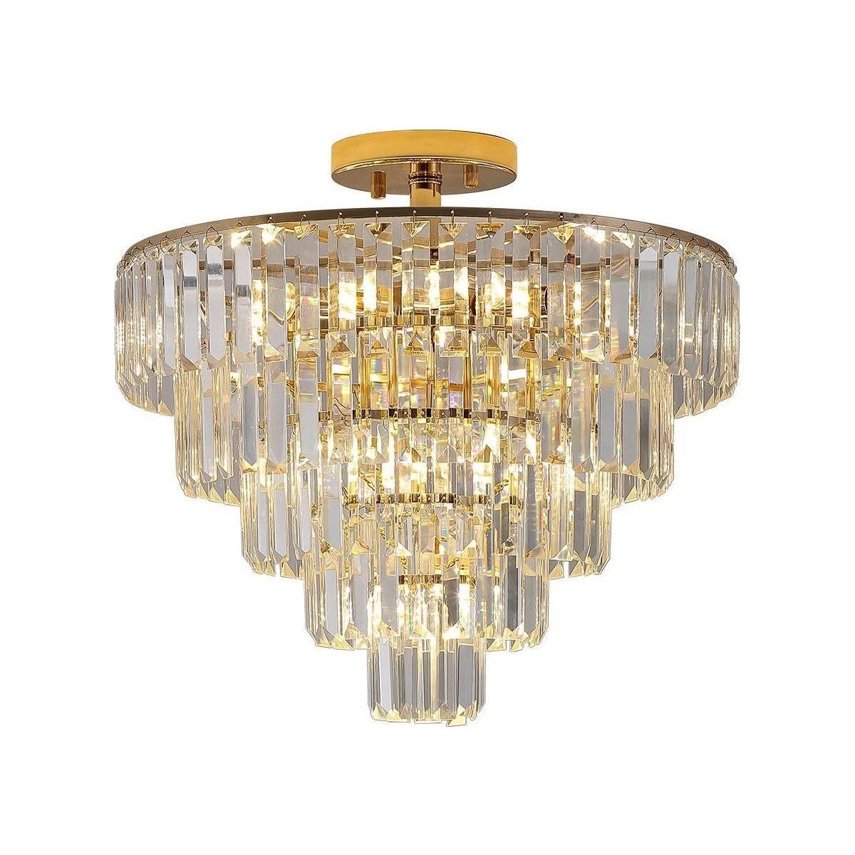 Gold Crystal Chandeliers,5-Tier Round Semi Flush Mount Chandelier Light Fixture,Large Contemporary Luxury Ceiling