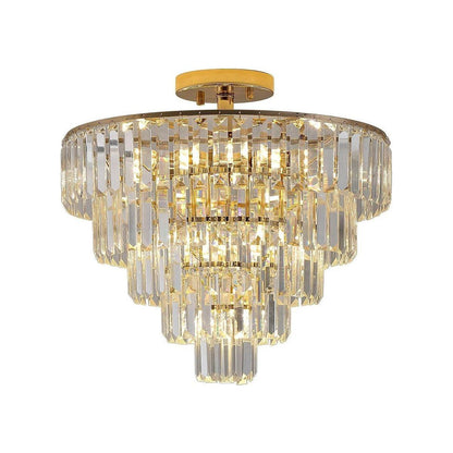 Gold Crystal Chandeliers,5-Tier Round Semi Flush Mount Chandelier Light Fixture,Large Contemporary Luxury Ceiling