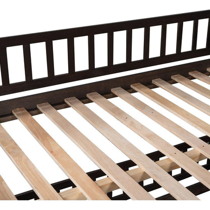 Bunk Bed with Slide,Full Over Full Low Bunk Bed with Fence and Ladder for Toddler Kids Teens Espresso