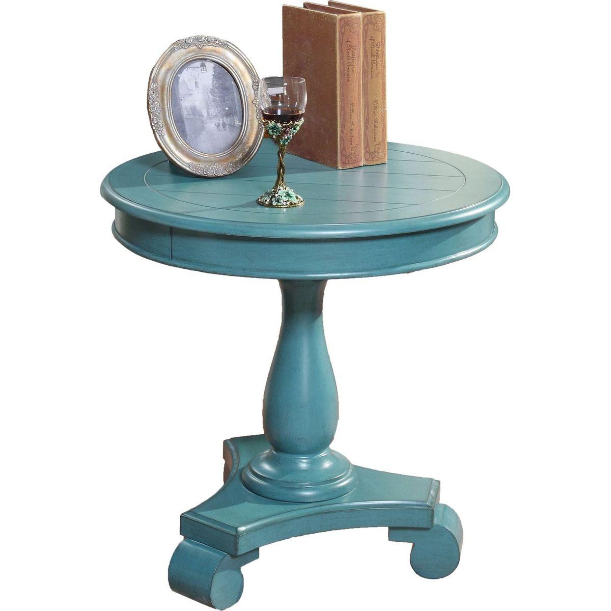Rene Round Wood Pedestal Side Table, Teal