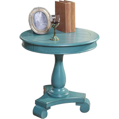 Rene Round Wood Pedestal Side Table, Teal