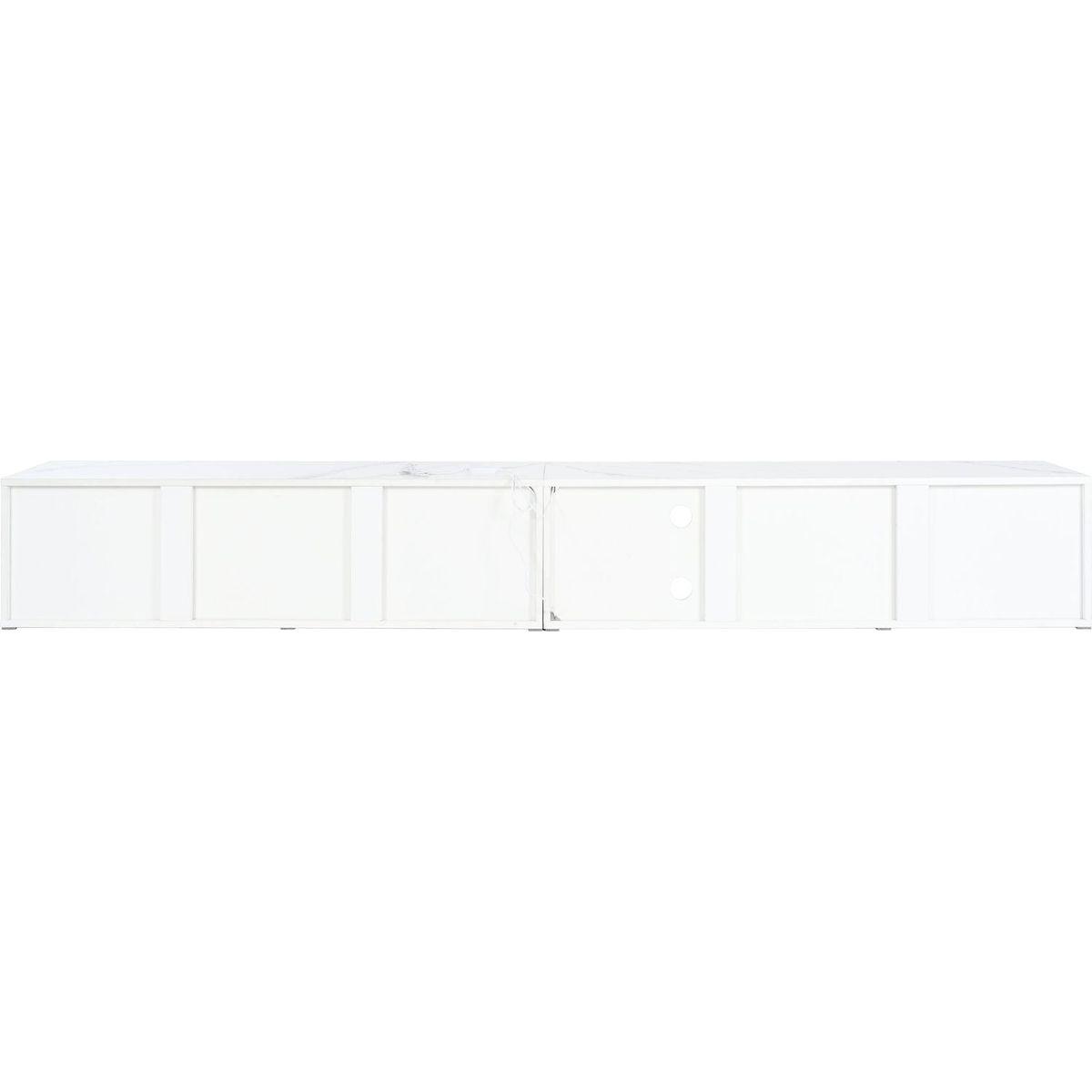 Modern APP Controlled LED TV Stand for TVs Up to 105", Faux Marble Tabletop Media Console with Tempered Glass Doors, Entertainment Center with 2 Drawers & Cabinets for Living Room, White