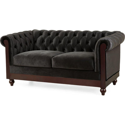 VIVALUX 59.44" Chesterfield Velvet Loveseat Sofa,2-Person Rolled Arm Dutch Plush Upholstered Sofa Couch with Tufted Button for Living Room, Bedroom, Small Places,Black