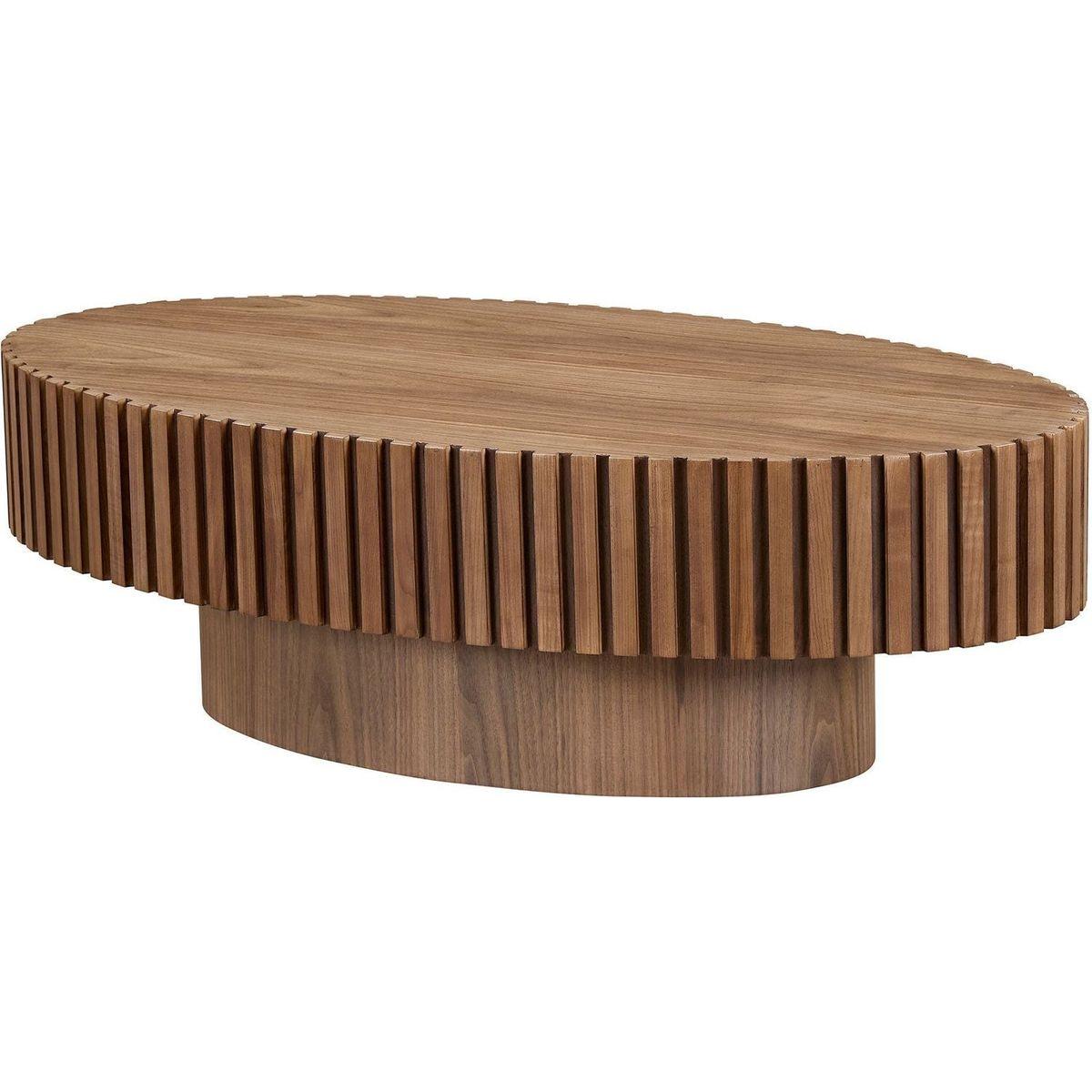 Modern Handcraft Drum Coffee Table Length 43.7 inch Round Coffee Table for Living Room,Small Coffee Table with Sturdy Pedestal,Walnut MDF