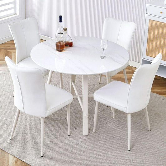 Table and chair set, MDF desktop, white metal table legs, stable and beautiful, suitable for most styles of home.