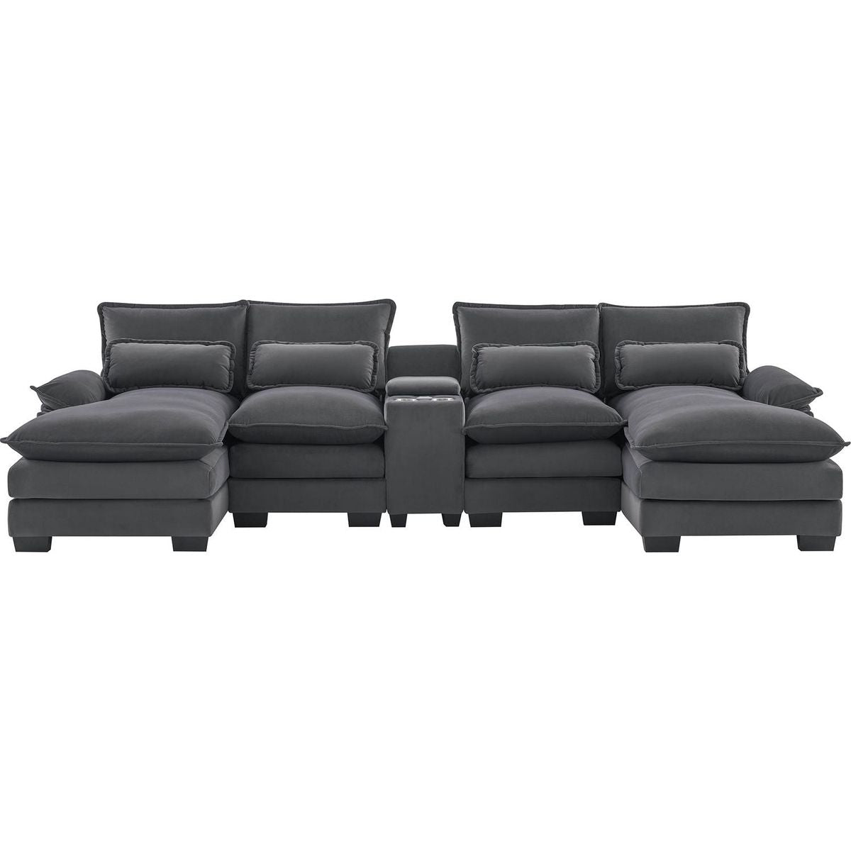 123x55" Modern U-shaped Sofa with Console,Cupholders and USB Ports,6-seat Upholstered Symmetrical Indoor Furniture,Sleeper Couch Set with Chaise for Living Room,Apartment,2 Colors