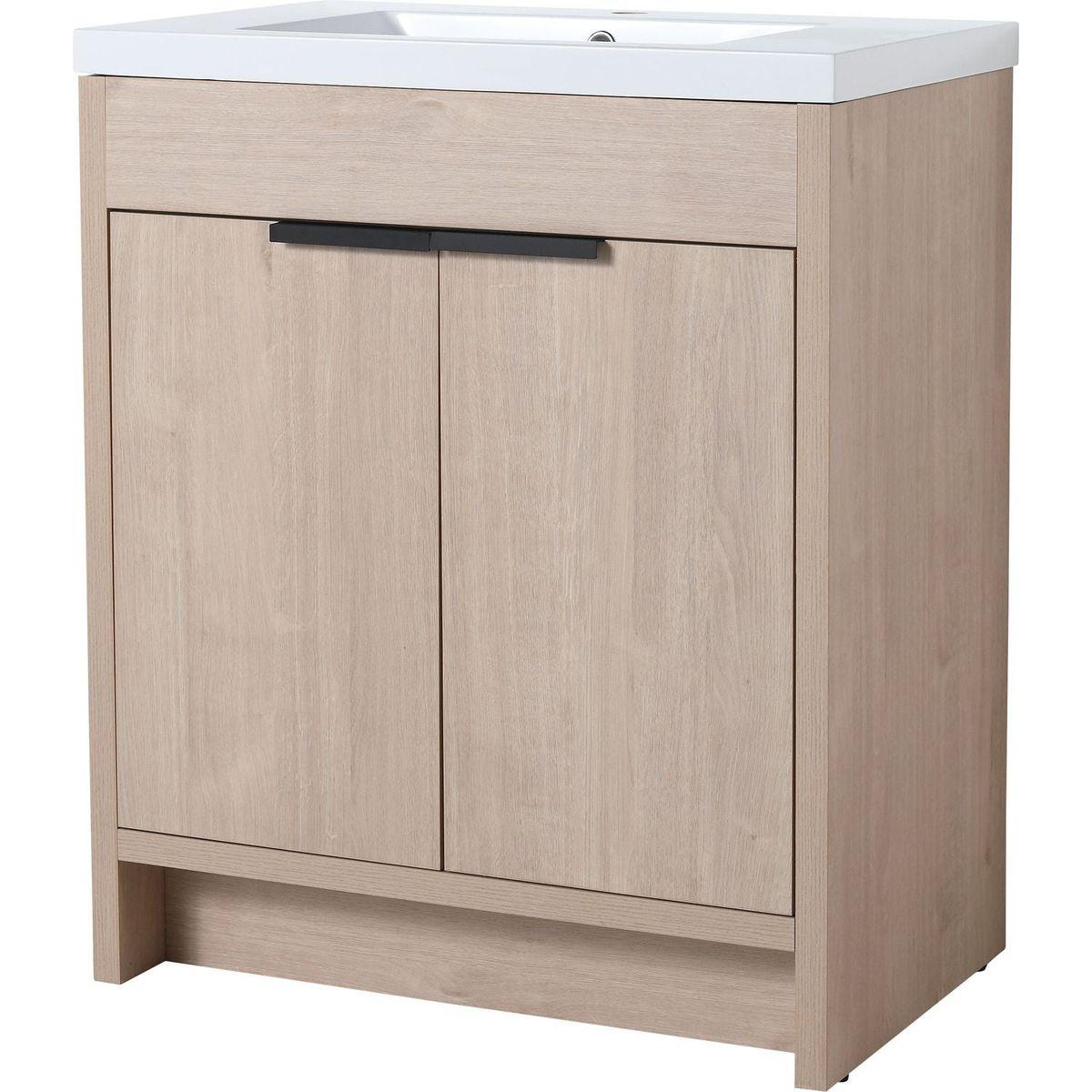 30 Inch Freestanding Bathroom Vanity with White Resin Sink & 2 Soft-Close Cabinet Doors (BVB02430PLO-GRB3040)