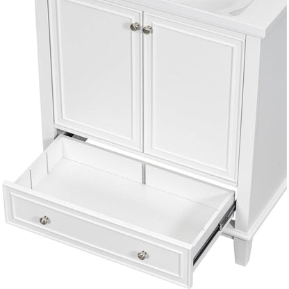 30" Bathroom Vanity with Sink Combo, Multi-functional Bathroom Cabinet with Doors and Drawer, Solid Frame and MDF Board, White