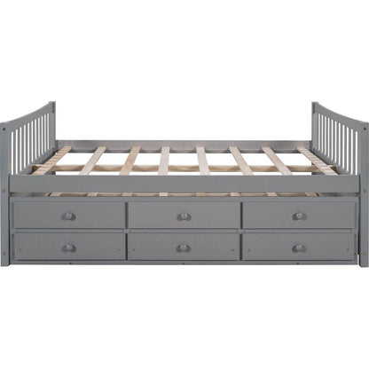 Full size Daybed with Twin size Trundle and Drawers, Full Size, Gray