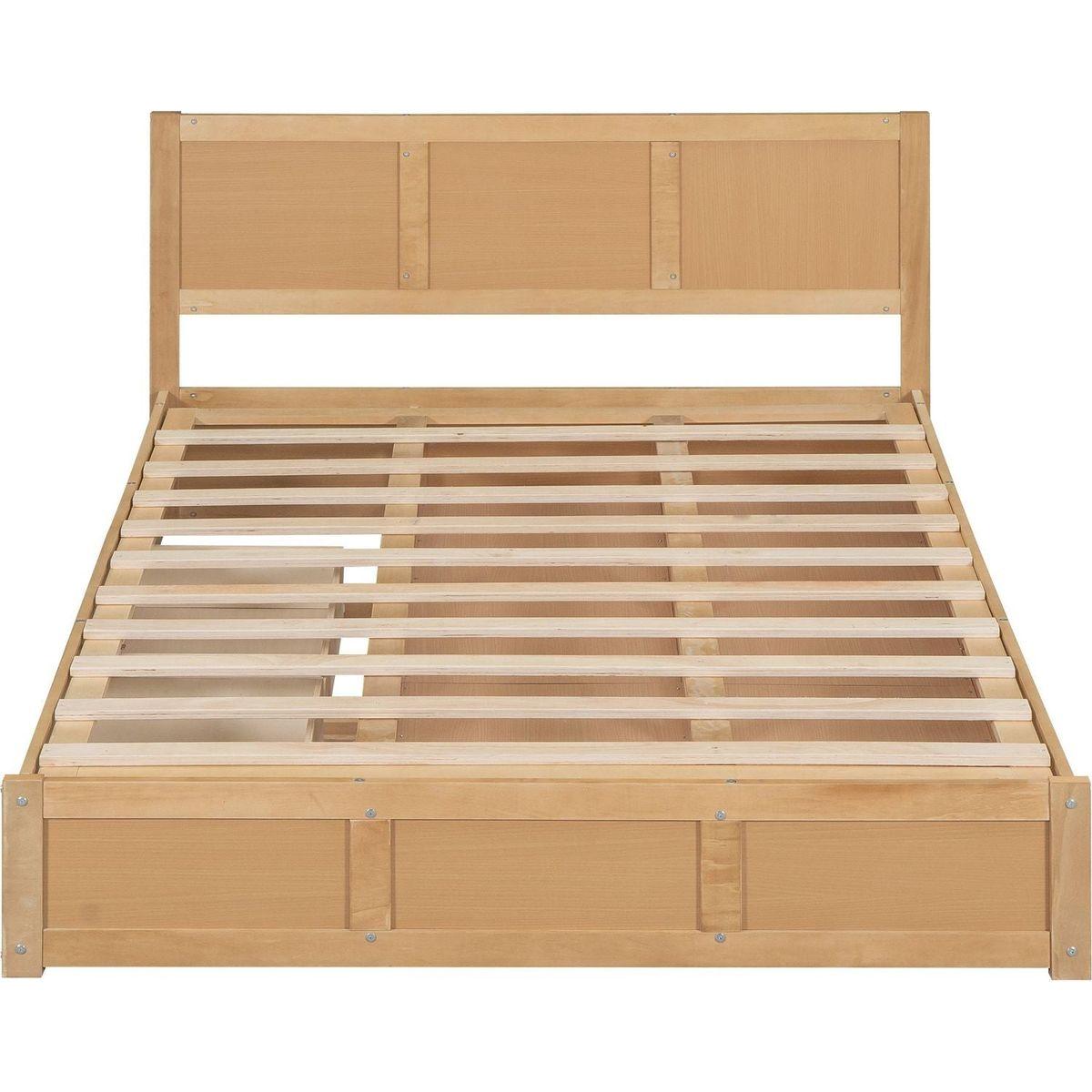 Queen Size Wood Platform Bed with Underneath Storage and 2 Drawers, Wood Color