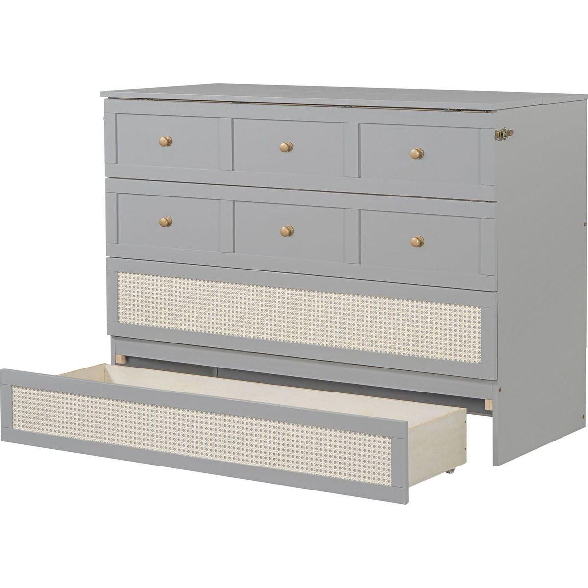 Full Size Murphy Bed with Large Drawers,Gray