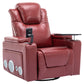 270 Degree Swivel PU Leather Power Recliner Individual Seat Home Theater Recliner with Surround Sound, Cup Holder, Removable Tray Table, Hidden Arm Storage for Living Room, Red