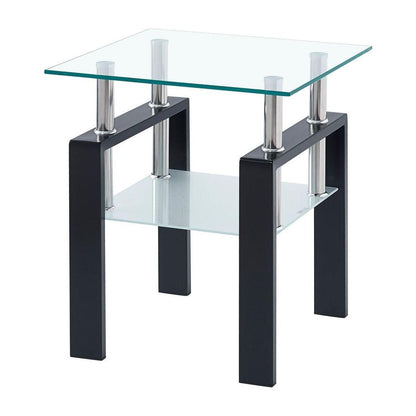 Tempered Transparent Glass End Table, 2-Layers Small Table with Storage, Living Room Side Table