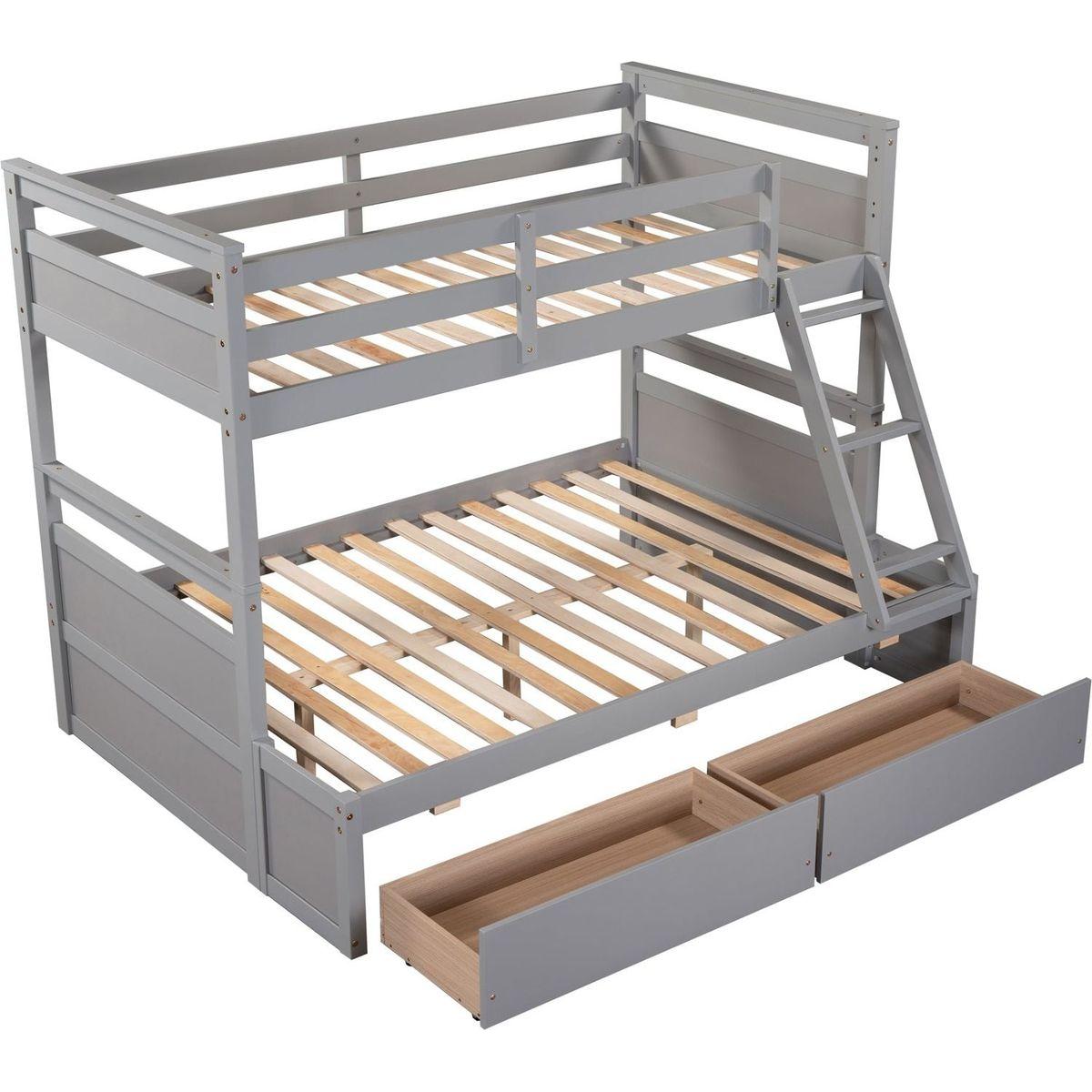 Twin over Full Bunk Bed with Storage - Gray
