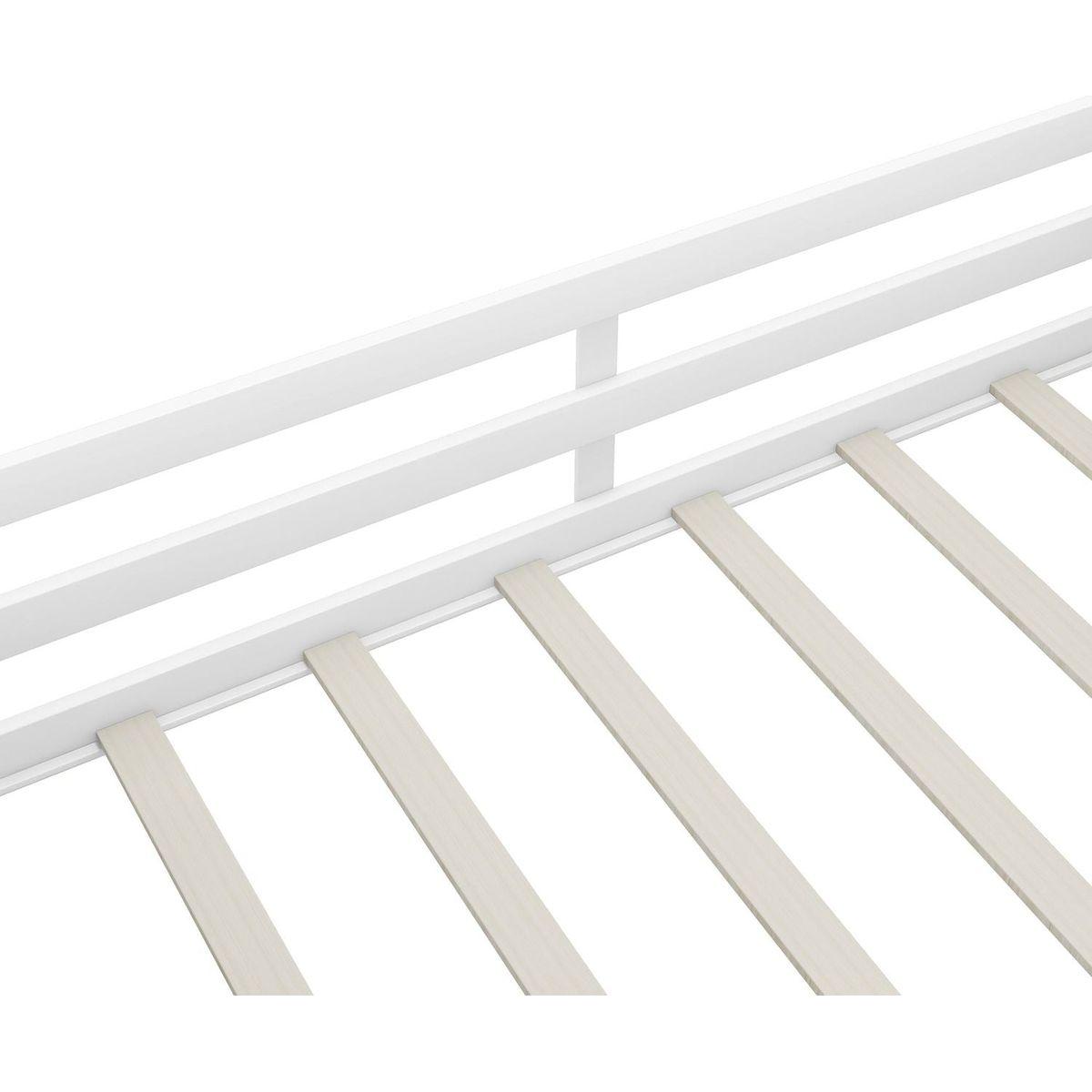 Twin Size Low Loft Bed with Two Movable Shelves and Ladder,with Decorative Guardrail Chalkboard,White