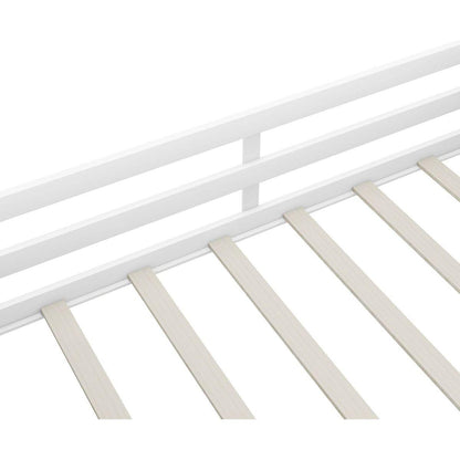 Twin Size Low Loft Bed with Two Movable Shelves and Ladder,with Decorative Guardrail Chalkboard,White