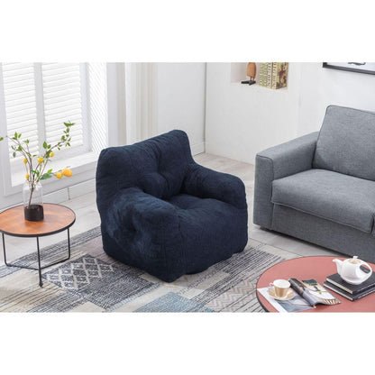 Soft Tufted Foam Bean Bag Chair With Teddy Fabric Dark Blue