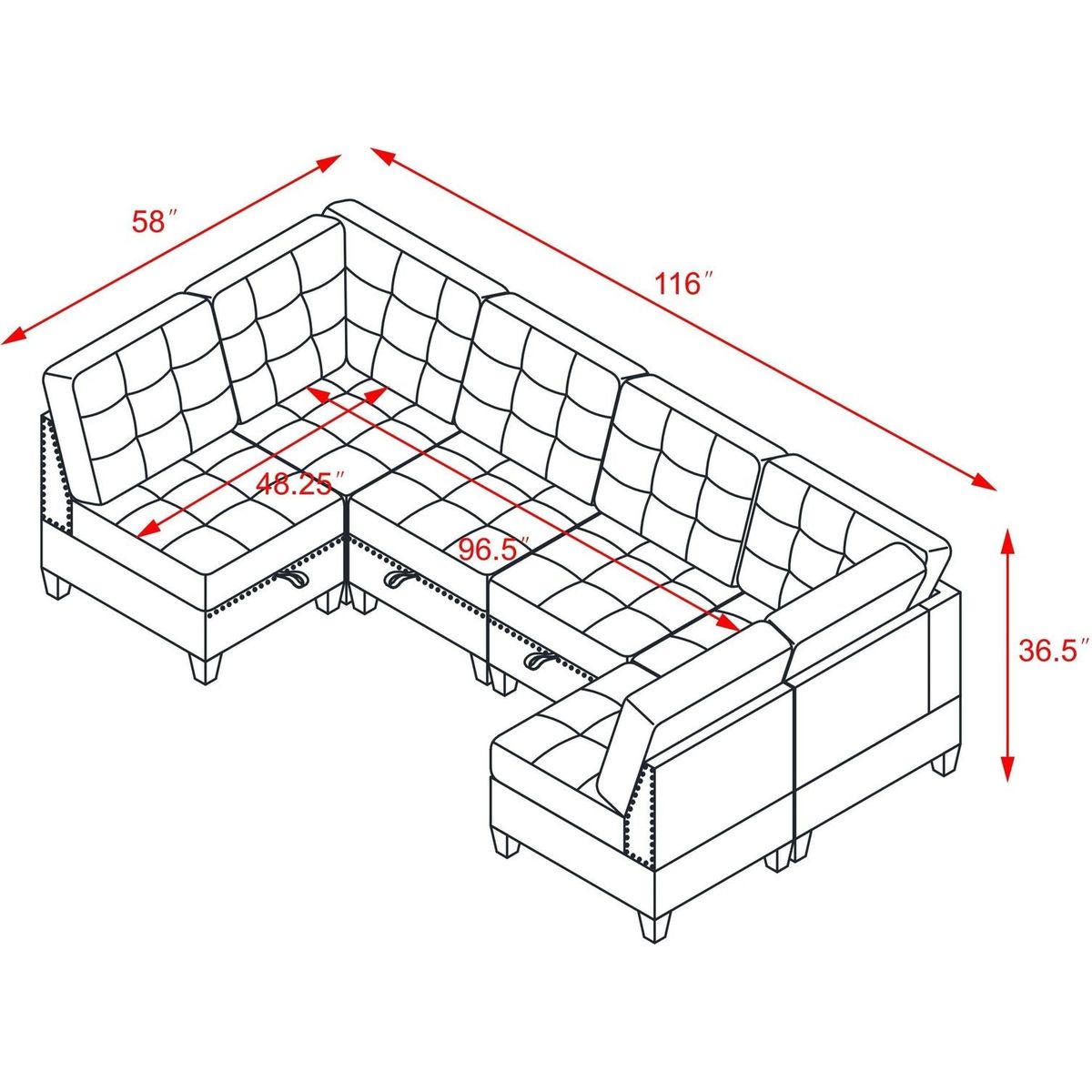 U shape Modular Sectional Sofa,DIY Combination,includes Four Single Chair and Two Corner,Navy Chenille