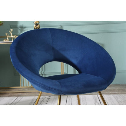 Slatina Blue Silky Velvet Upholstered Accent Chair with Gold Tone Finished Base