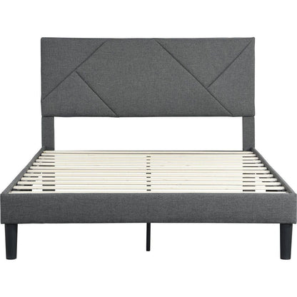 Full Size Upholstered Platform Bed Frame with Headboard, Strong Wood Slat Support, Mattress Foundation, No Box Spring Needed, Easy Assembly, Gray