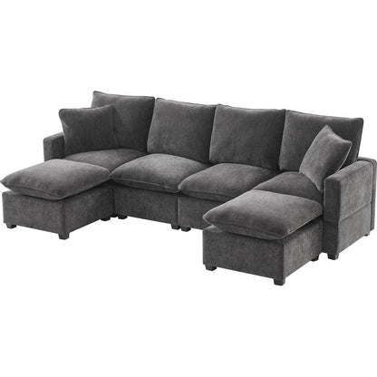 110x57" Modern U Shape Modular Sofa, 6 Seat Chenille Sectional Couch Set with 2 Pillows Included, Freely Combinable Indoor Funiture for Living Room, Apartment, Office, 2 Colors