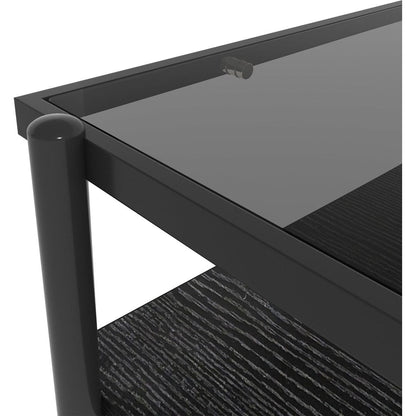 Rectangle Coffee Table with Gray Tempered Glass top and Black Legs,Modern Table for Living Room