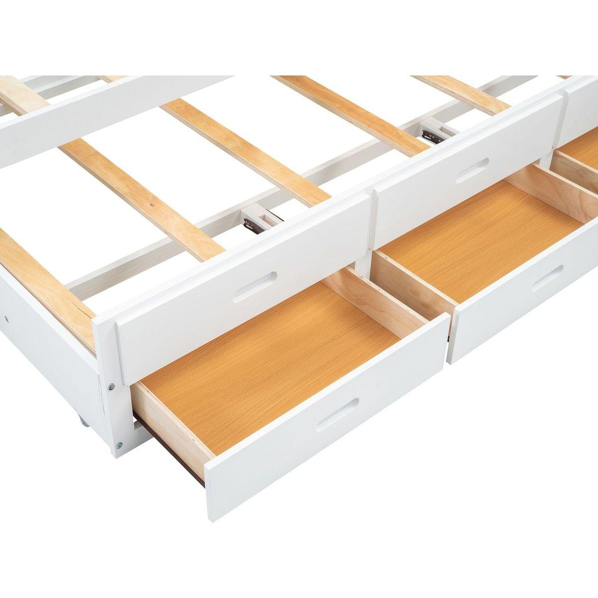 Full Size platform bed with trundle, drawers and USB plugs, White