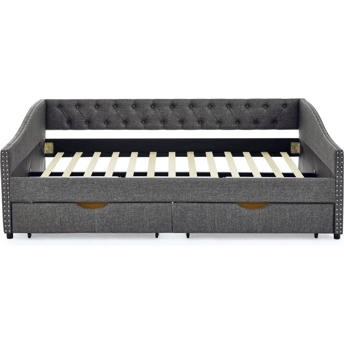 Queen Size Daybed with Drawers Upholstered Tufted Sofa Bed,,with Button on Back and Copper Nail on Waved Shape Arms(84.5"x63.5"x26.5")