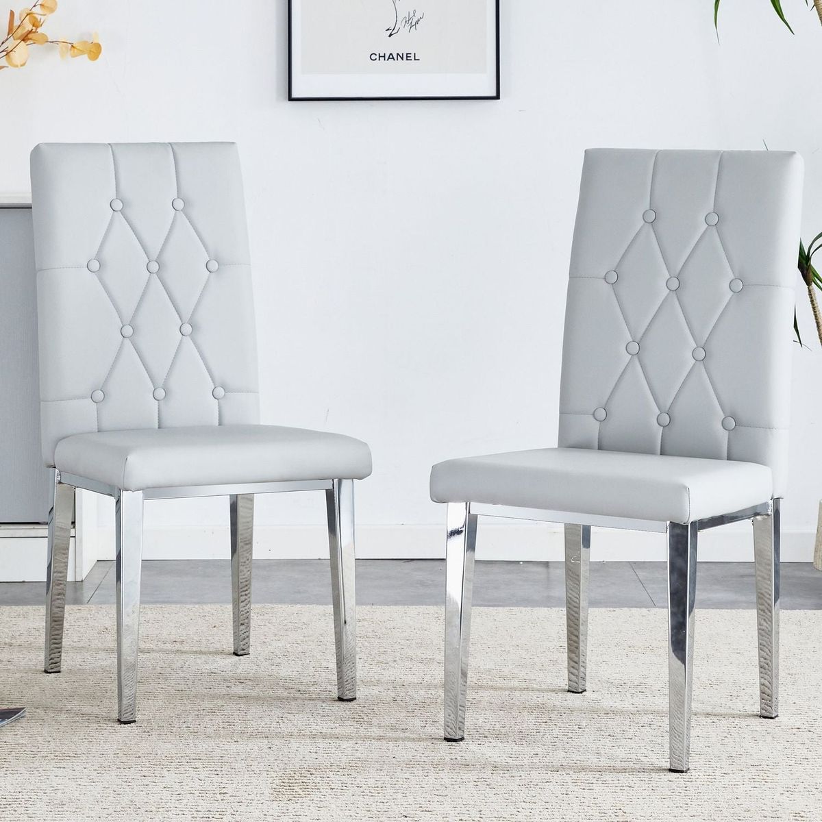 2 piece dining chairs.Light gray provides a modern feel, while the checkered buckle design has a traditional and classic touch. Suitable for various occasions such as kitchens,conference rooms, etc.