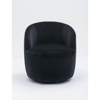 Velvet Fabric Swivel Accent Armchair Barrel Chair With Black Powder Coating Metal Ring,Black