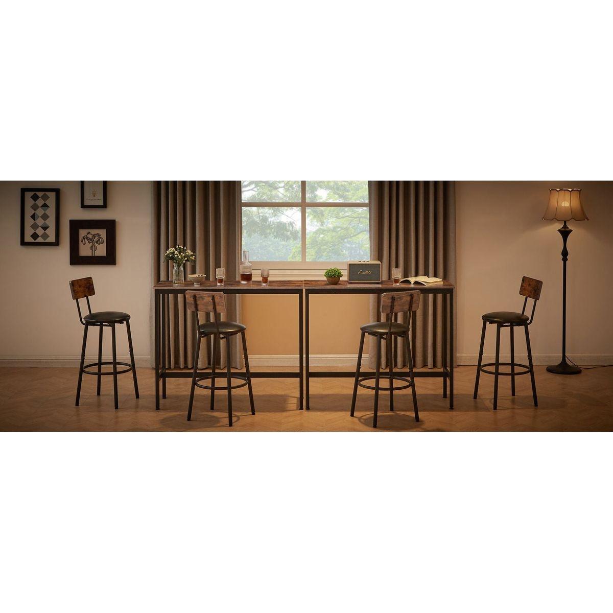 Bar Table Set with 2 Bar stools PU Soft seat with backrest, Rustic Brown, 43.31" L x 15.75" W x 35.43" H.