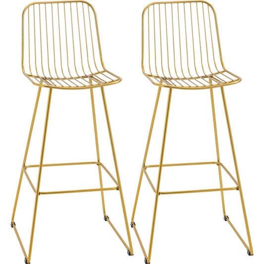 Modern Bar Stools, Metal Wire Bar Height Barstools, 30" Seat Height Bar Chairs for Kitchen with Back and Footrest, Set of 2, Gold