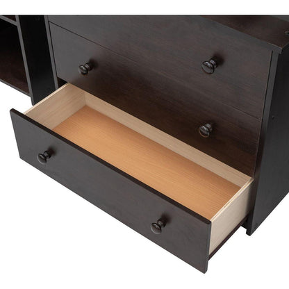 Low Study Twin Loft Bed with Cabinet and Rolling Portable Desk - Espresso